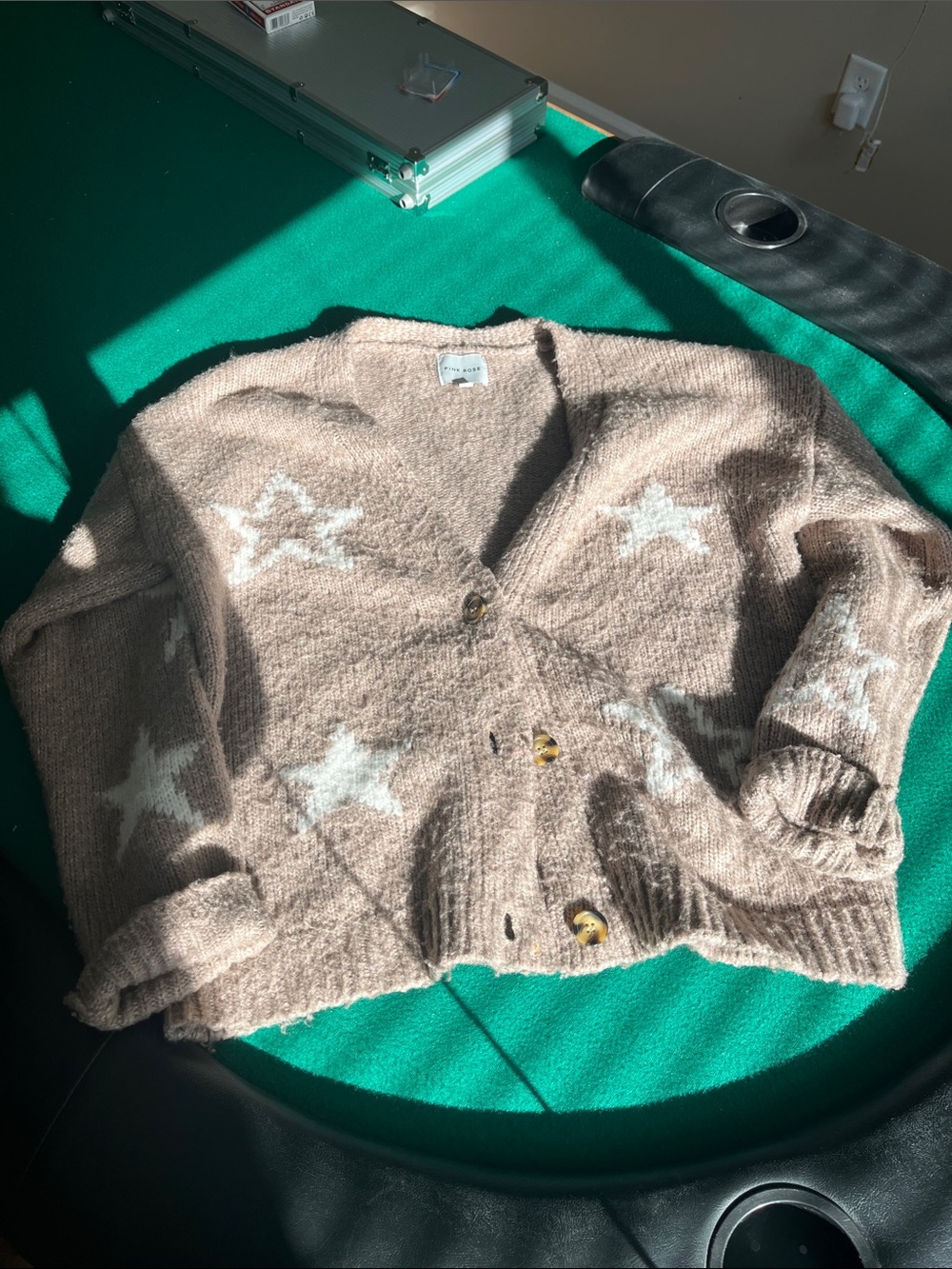 Pink Rose Star-Pattern Button-Front Cardigan